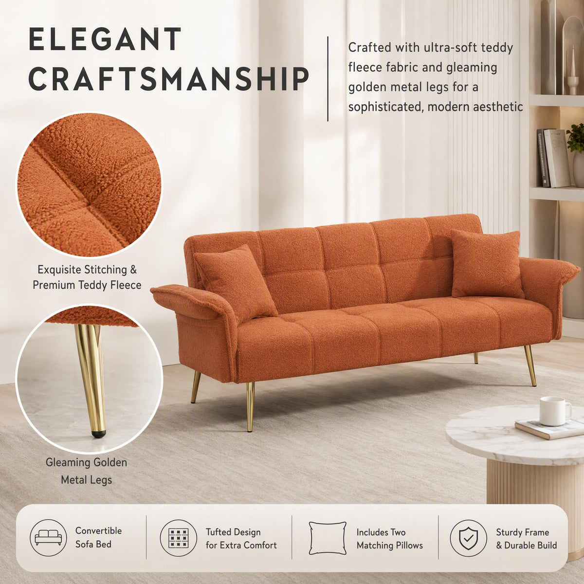Orange Velvet 2 Seater Futon Sofa Bed Z80615