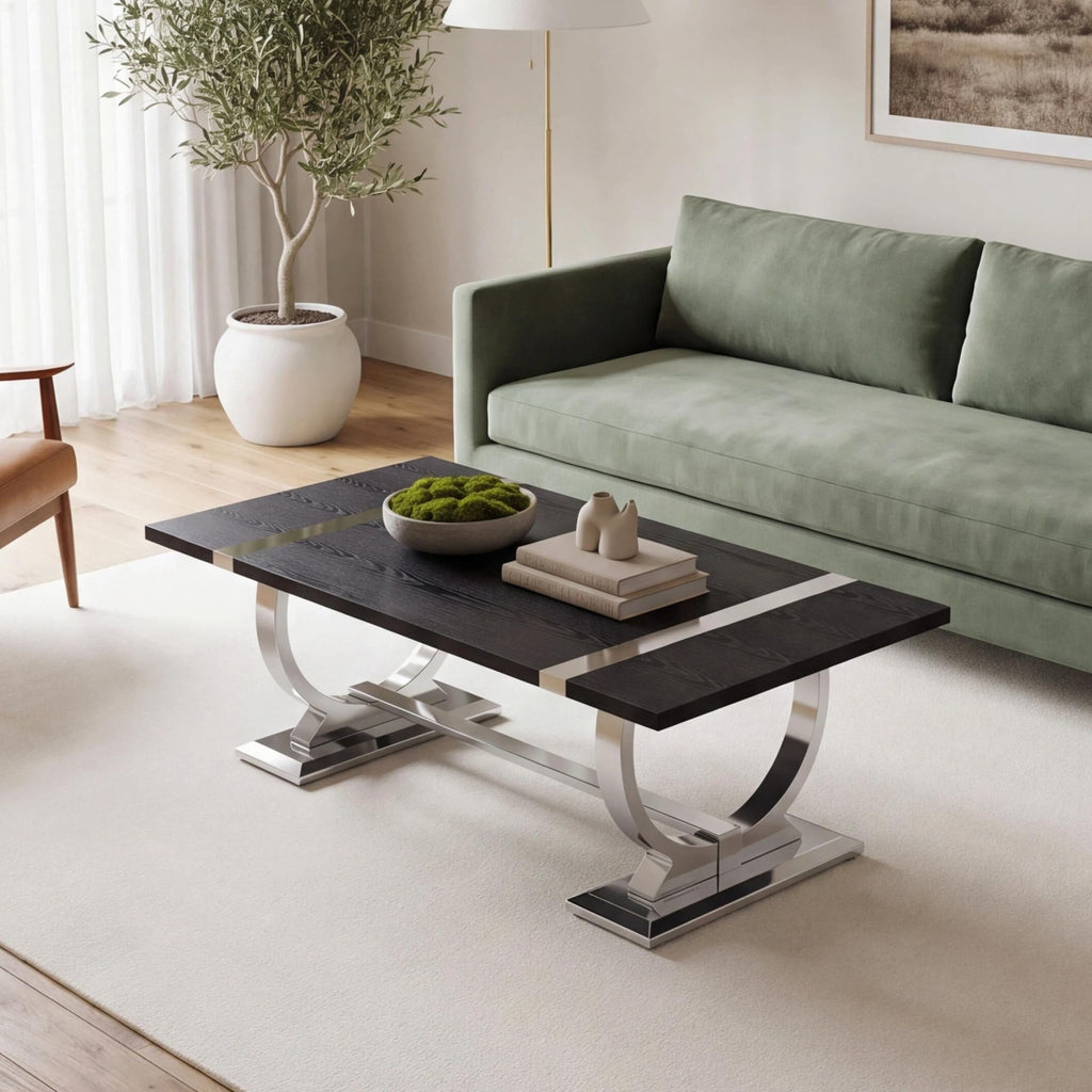 50" Black and Silver Coffee Table W897446