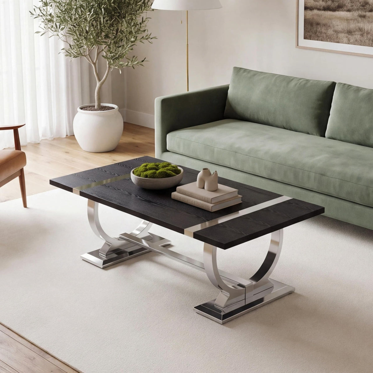 50" Black and Silver Coffee Table W897446