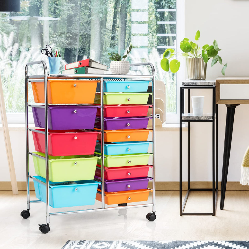 15 Drawer Rolling Storage Cart with Lockable Wheels A5043