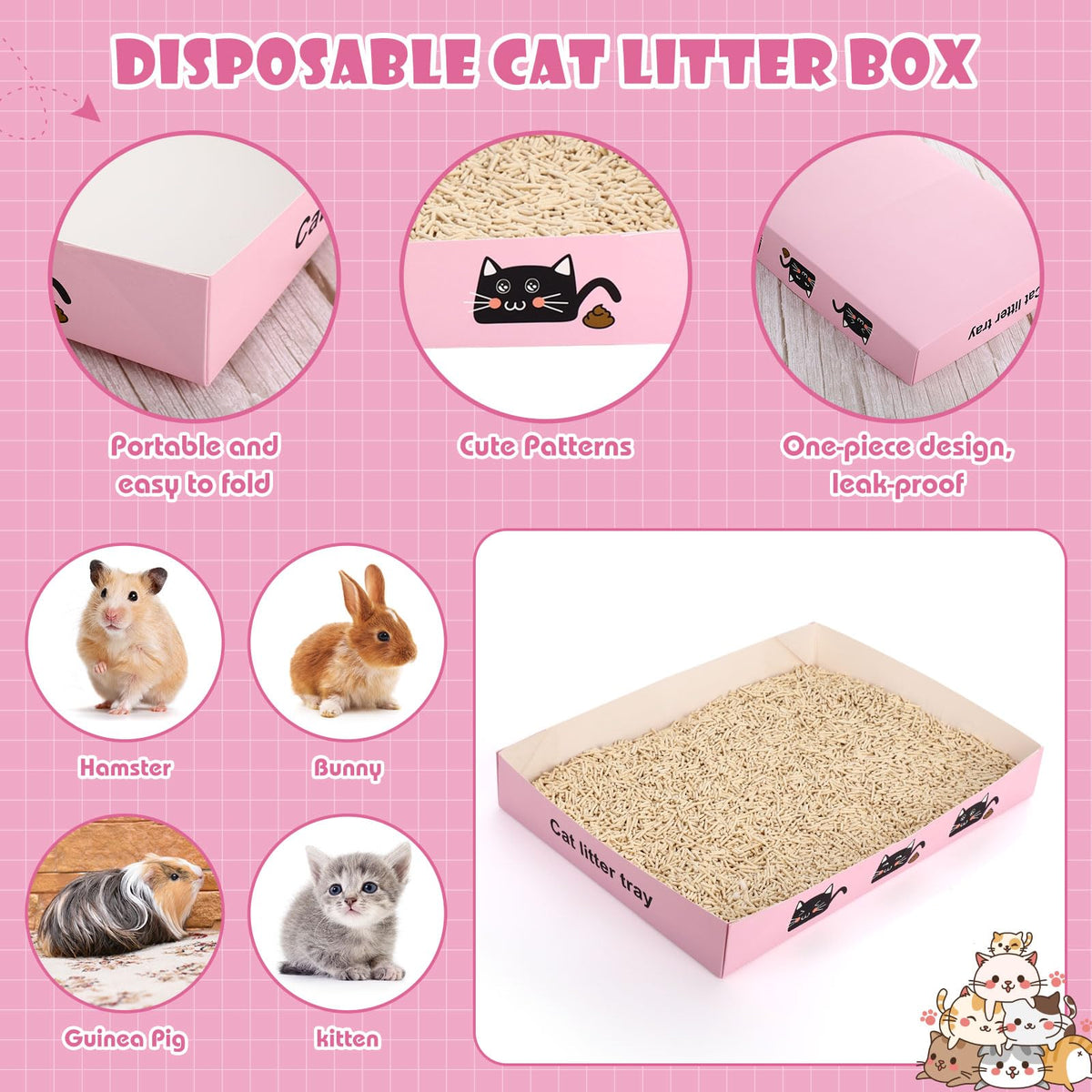 60 Pcs Disposable Cat Litter Boxes with Scoops F715