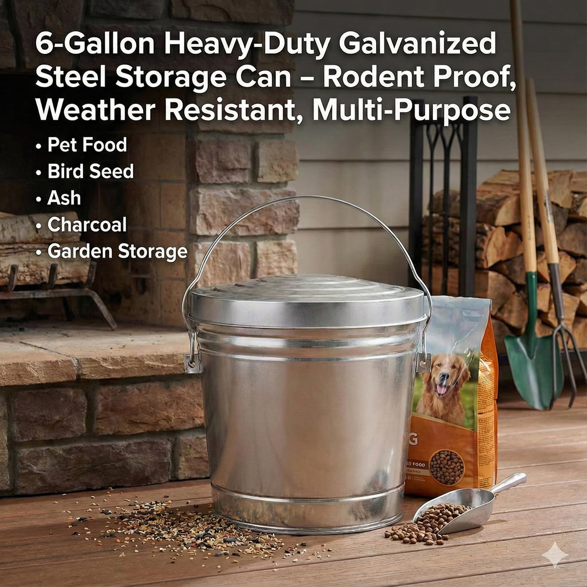 6-Gallon Galvanized Steel Storage Can with Lid L76133