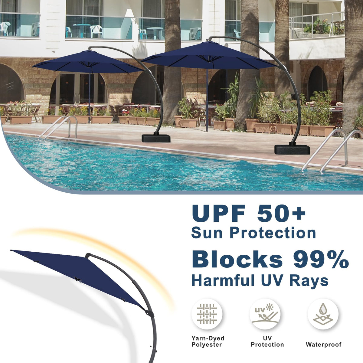 11FT Navy Blue Aluminum Cantilever Umbrella with Base B58565