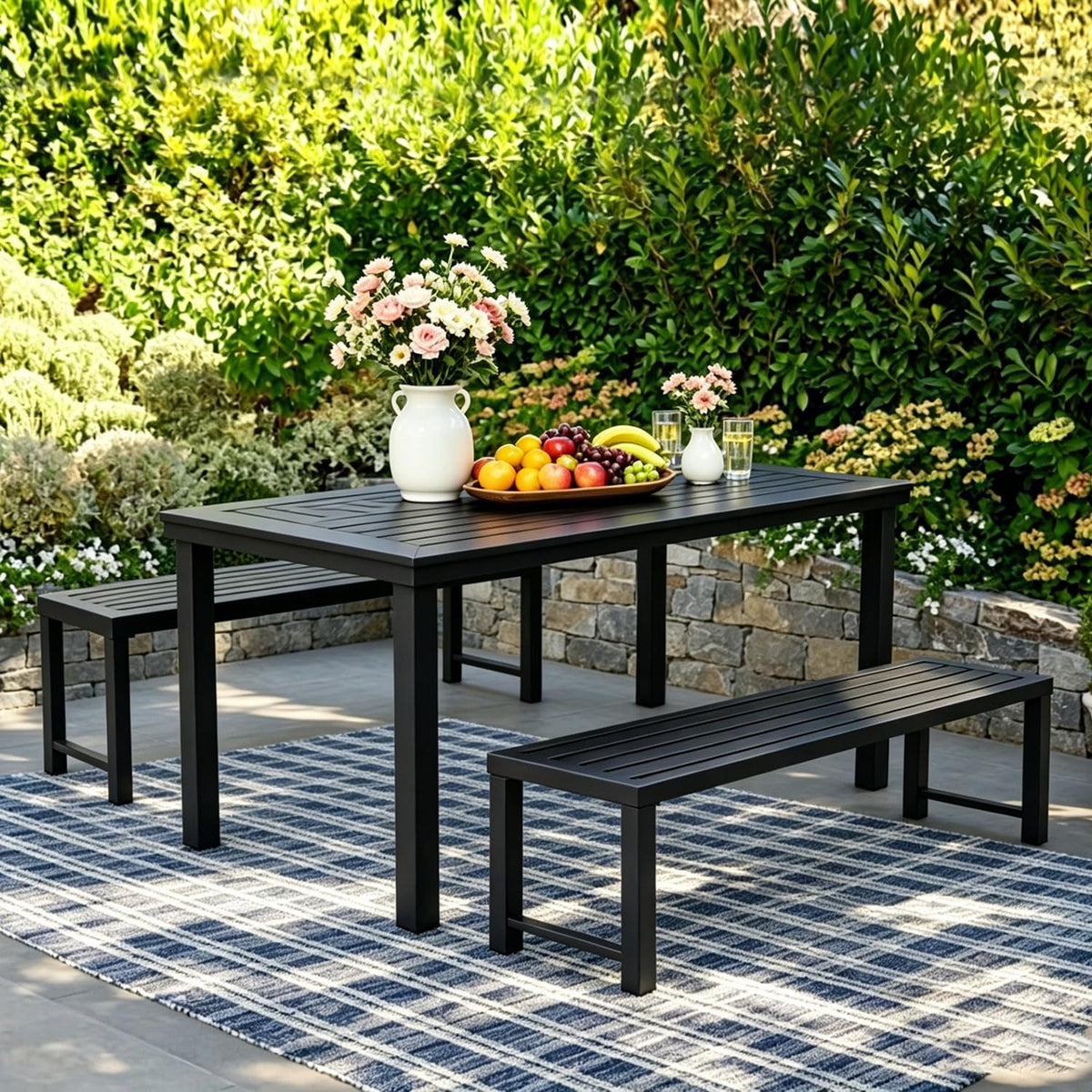 Black Metal Backless Outdoor Bench M703164