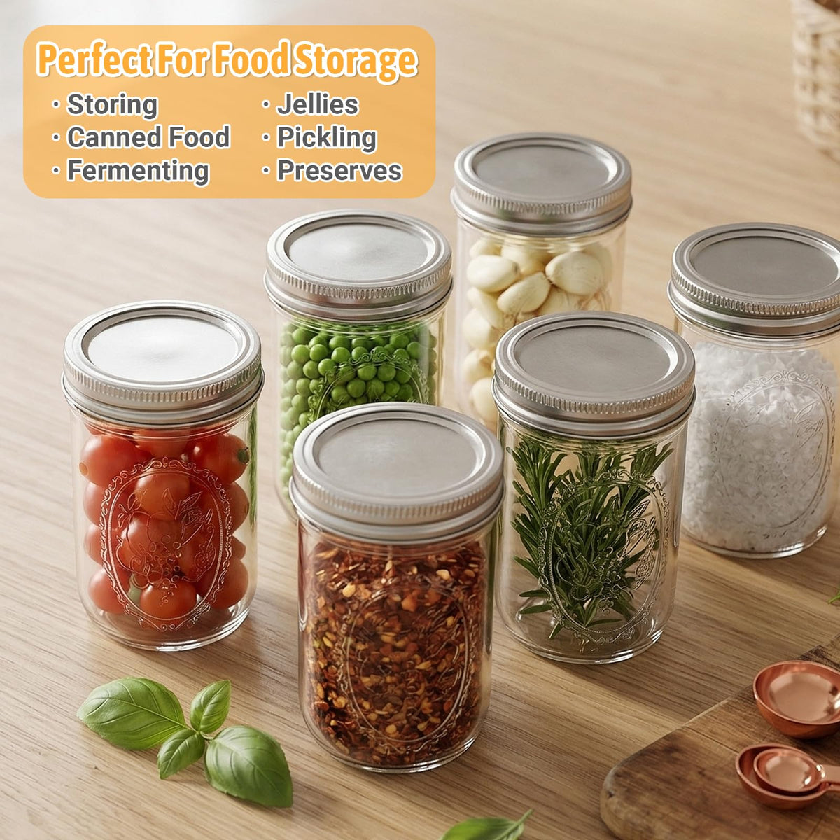 16 oz 6 Pack Wide Mouth Mason Jars with Airtight Lids R27021