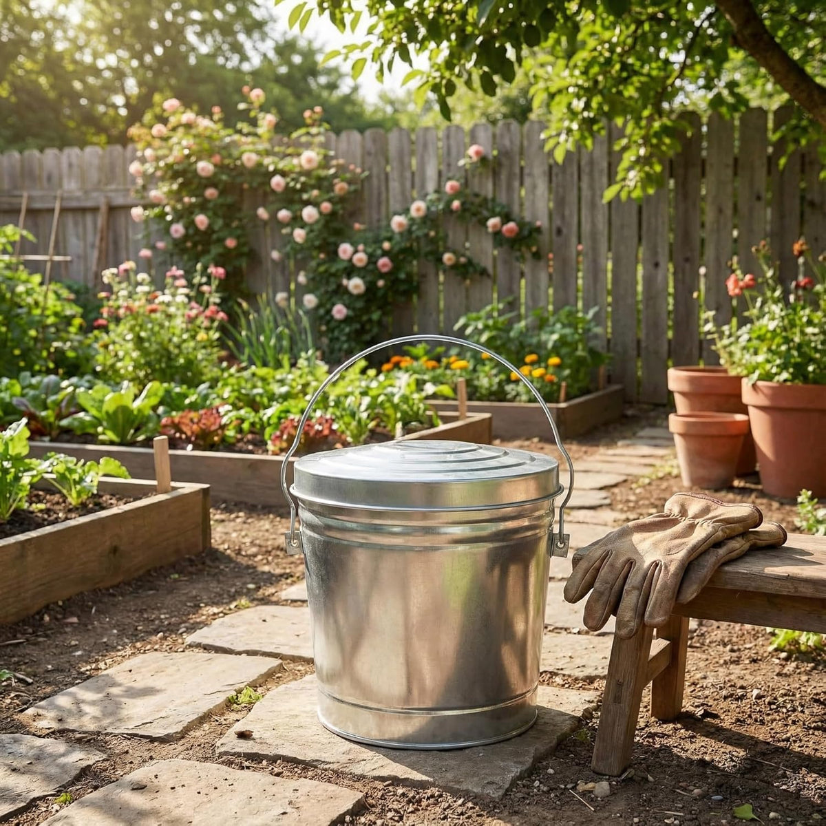 6-Gallon Galvanized Steel Storage Can with Lid L76133