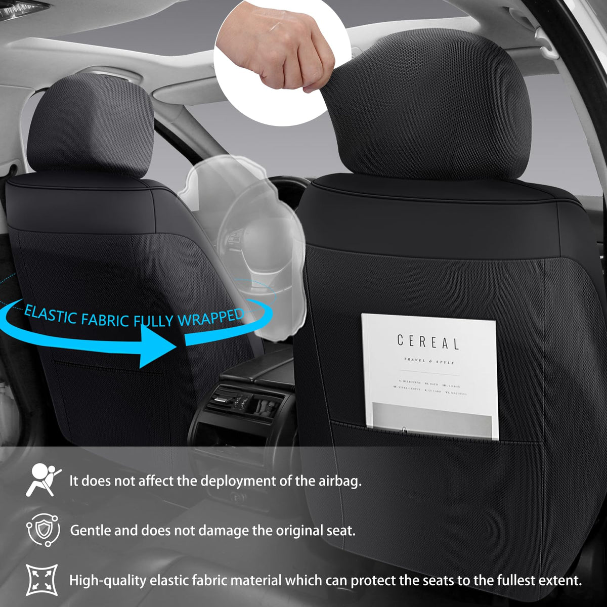 Black Leather 5-Seats Car Seat Covers Q965