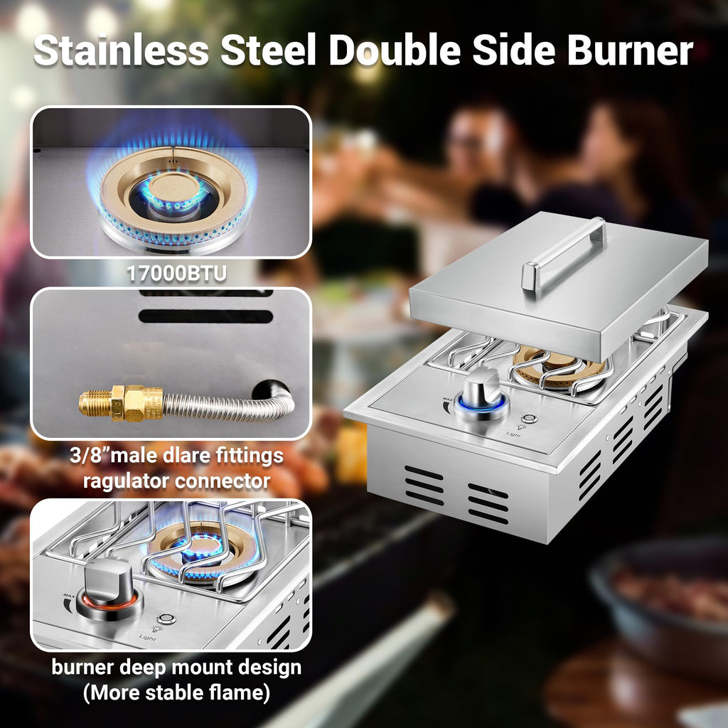 17500BTU Liquid Propane Side Burner 304 Stainless Steel U47580
