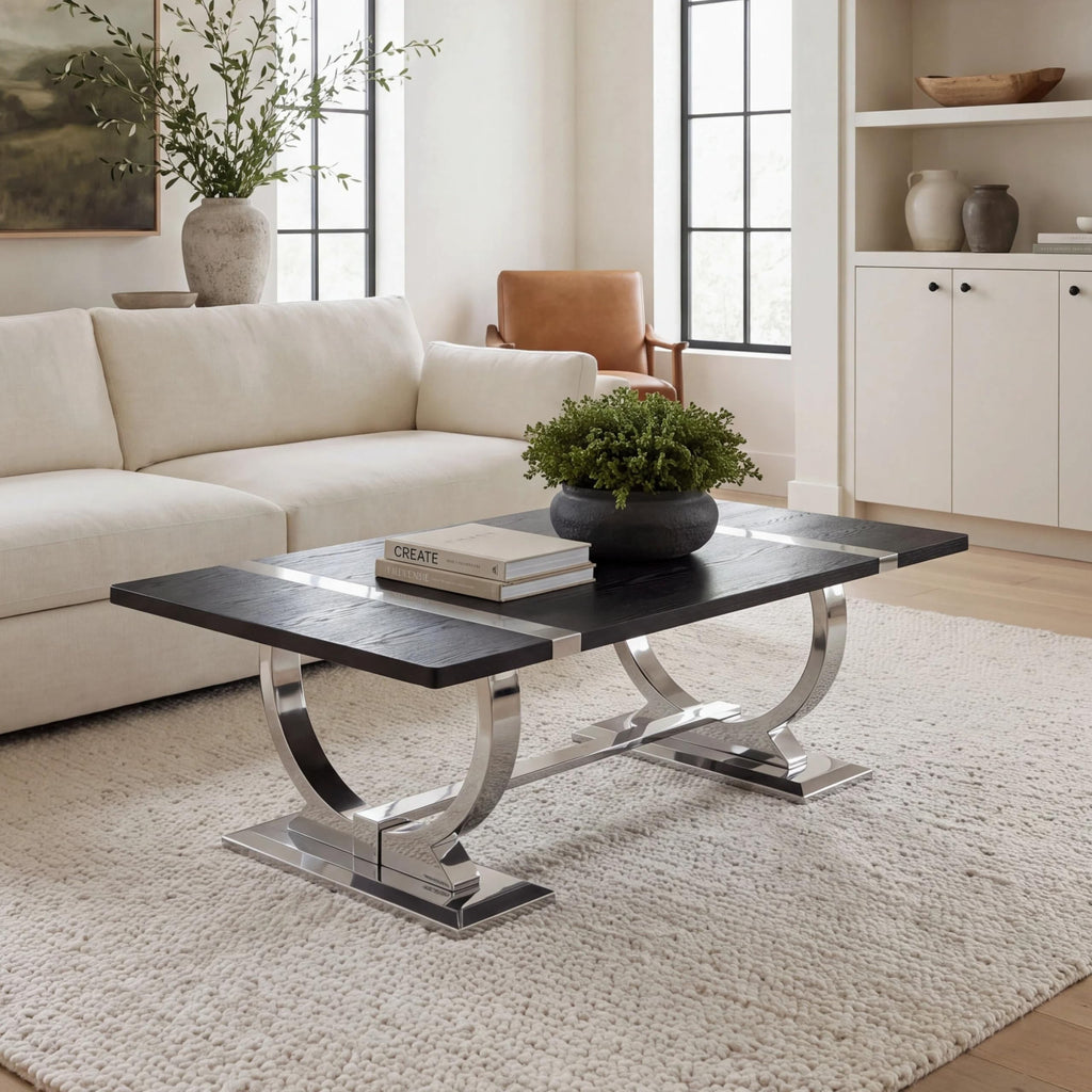 50" Black and Silver Coffee Table W897446