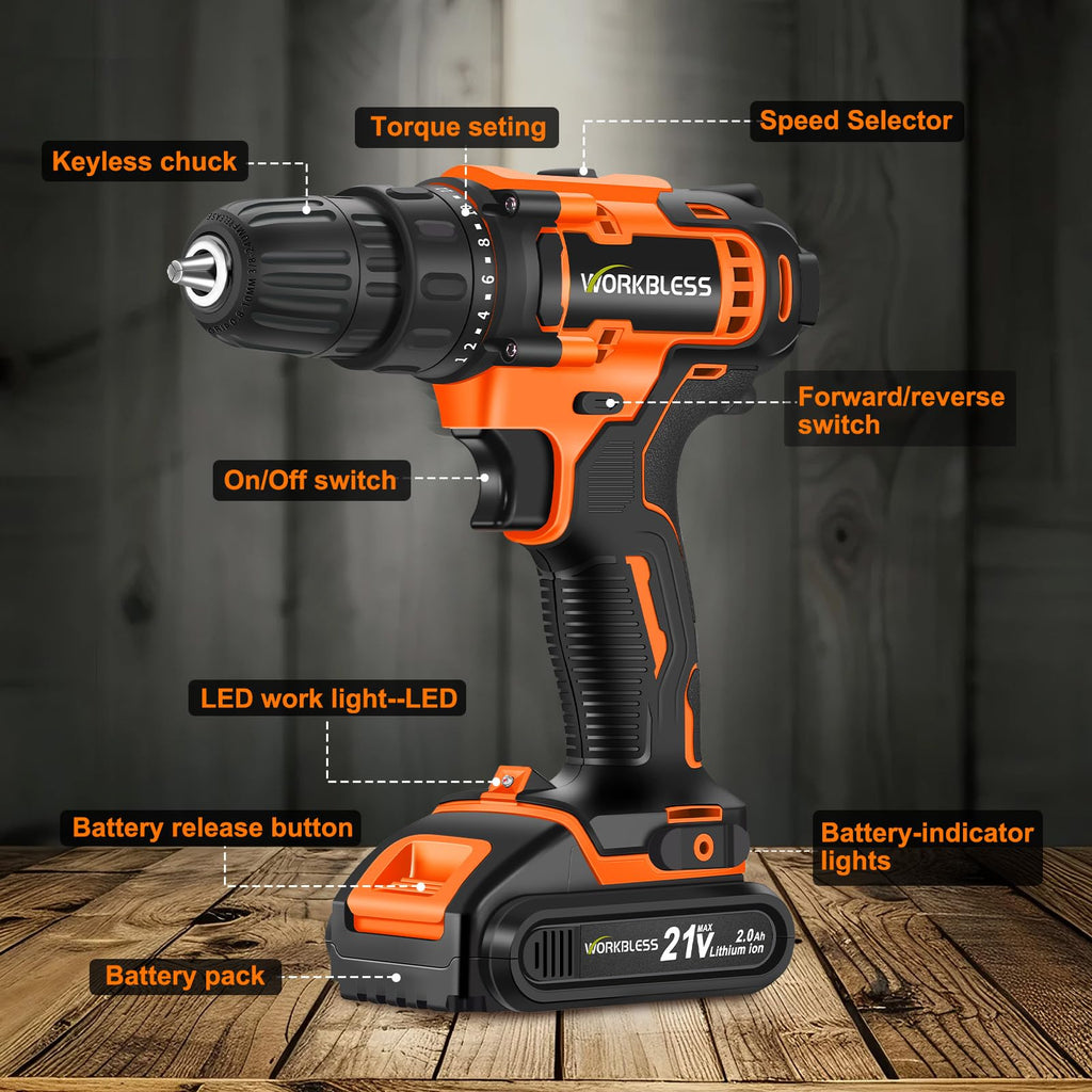 21V Cordless Drill Set with Battery Charger D162521