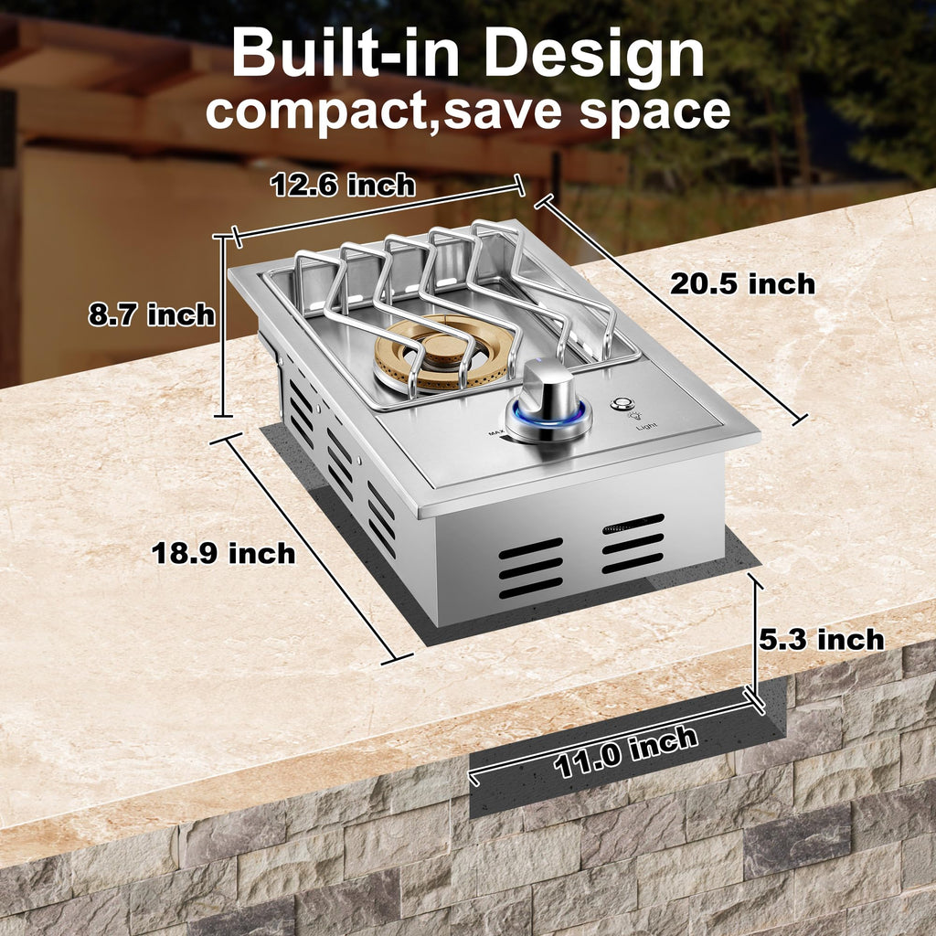 17500BTU Liquid Propane Side Burner 304 Stainless Steel U47580
