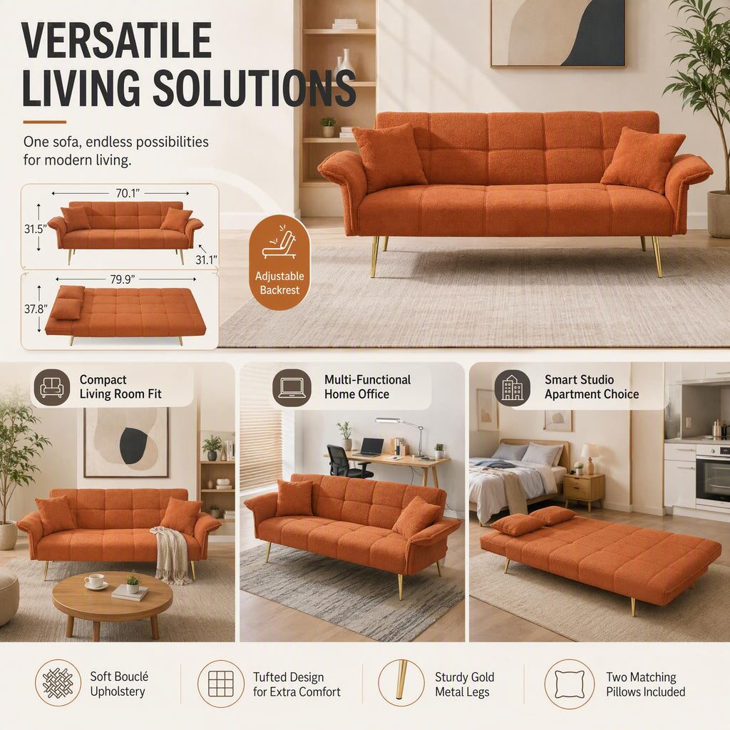 Orange Velvet 2 Seater Futon Sofa Bed Z80615