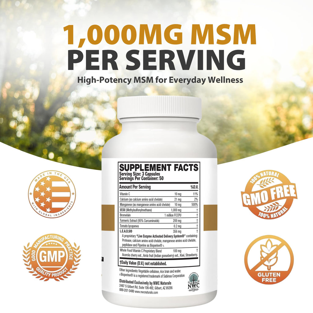 MSM Supplement 1,000 mg 150 Capsules H8462