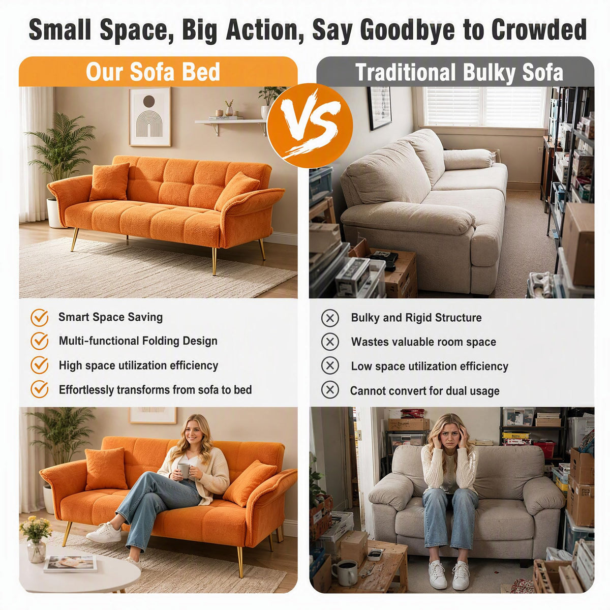 Orange Velvet 2 Seater Futon Sofa Bed Z80615