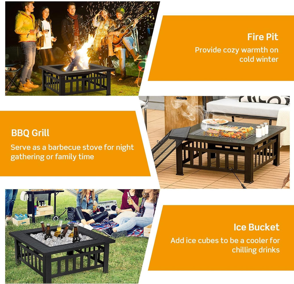 32 inch 3 in 1 Wood Burning Fire Pit Table with BBQ Grill Q485361