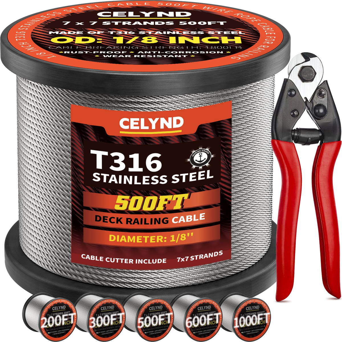 Stainless Steel 500FT 1/8" T316 Wire Rope Cable S428