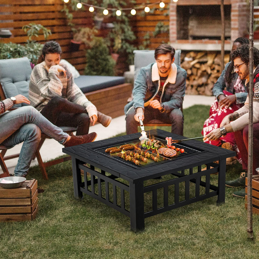 32 inch 3 in 1 Wood Burning Fire Pit Table with BBQ Grill Q485361
