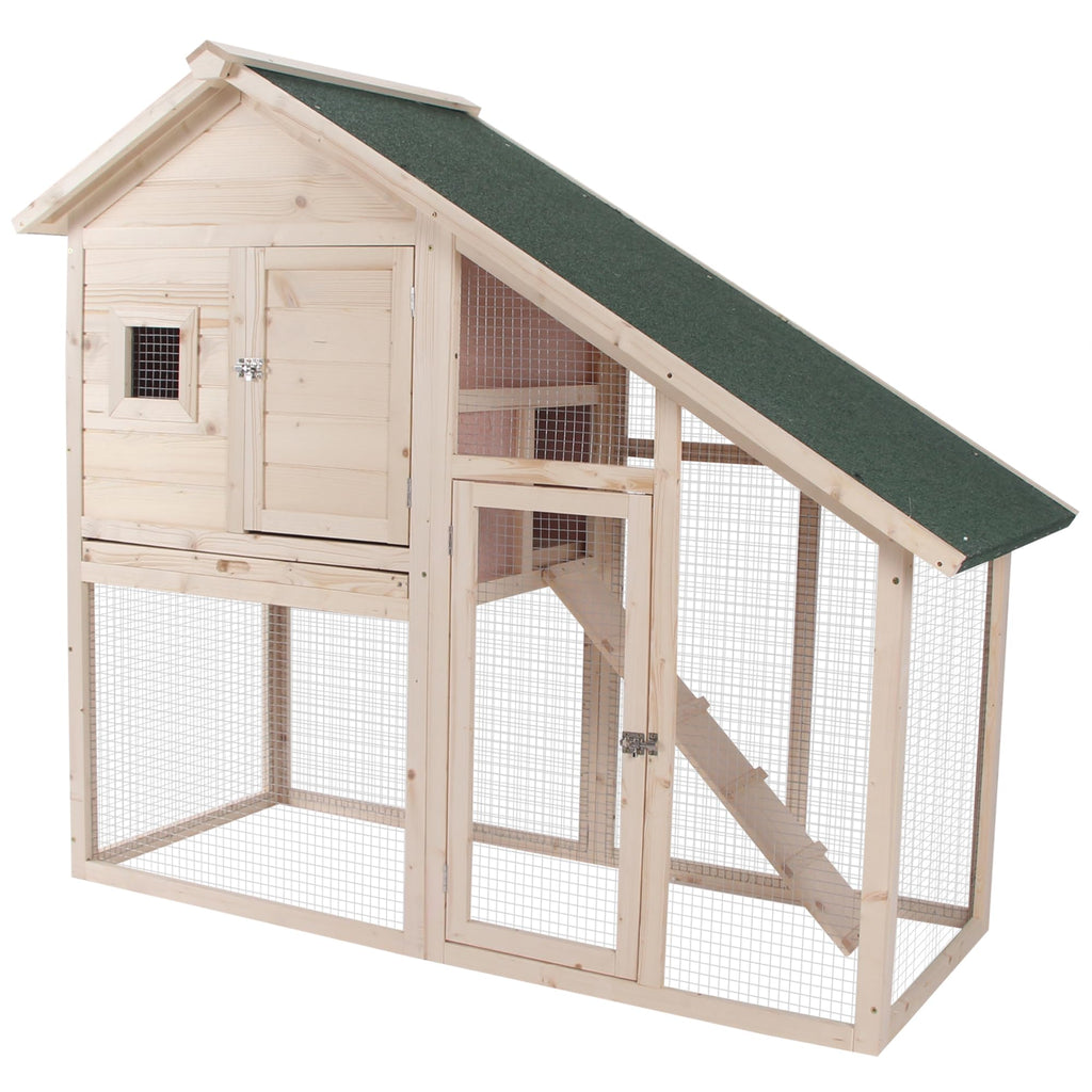 55" 2-Tier Wooden Rabbit Hutch with Ramp V9089