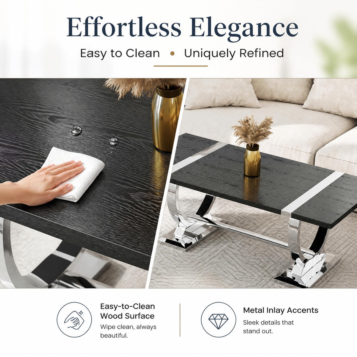 50" Black and Silver Coffee Table W897446