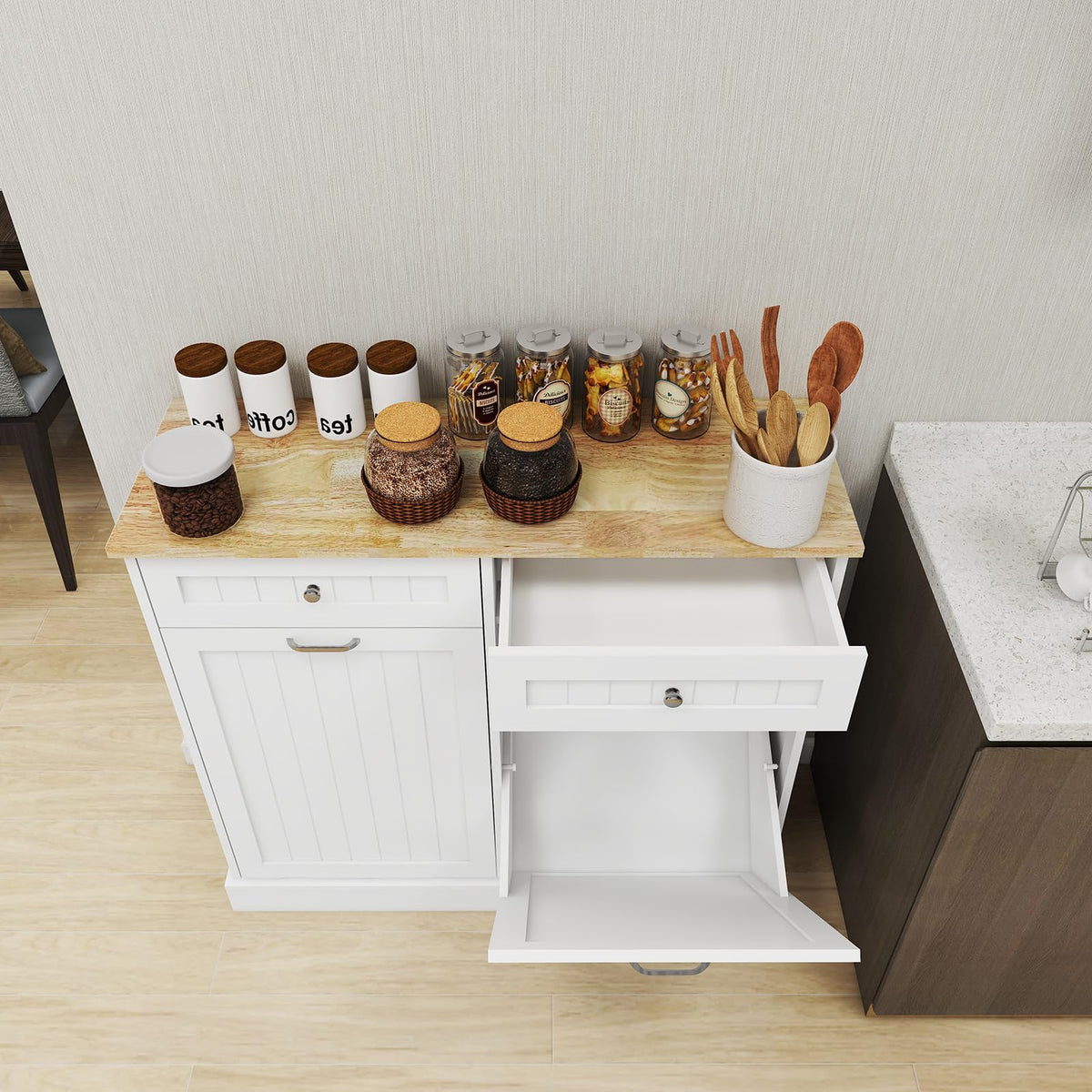 White Double Tilt Out Trash Cabinet with 2 Drawers O42476