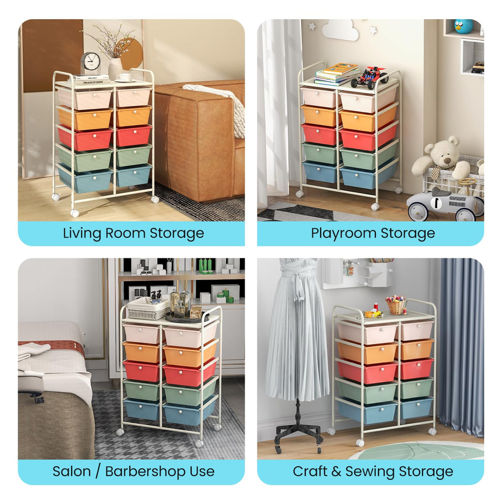 10 Drawer Rolling Storage Cart with Metal Frame E4780