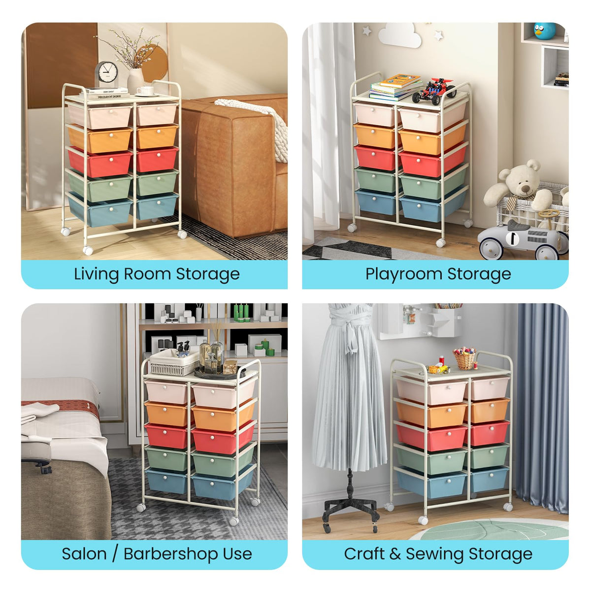 10 Drawer Rolling Storage Cart with Metal Frame E4780