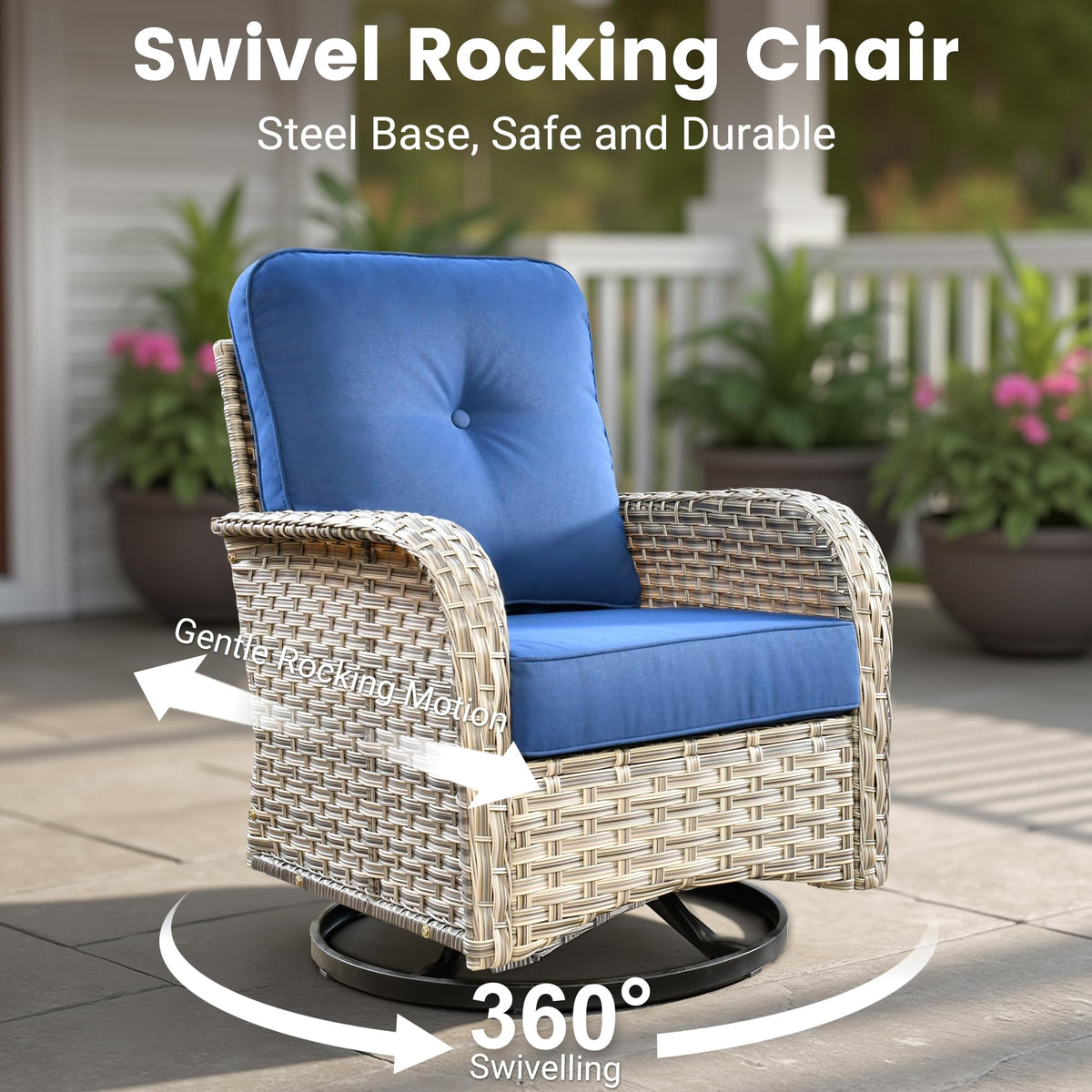 Navy Blue 8 Pieces Wicker Patio Furniture Set O8638