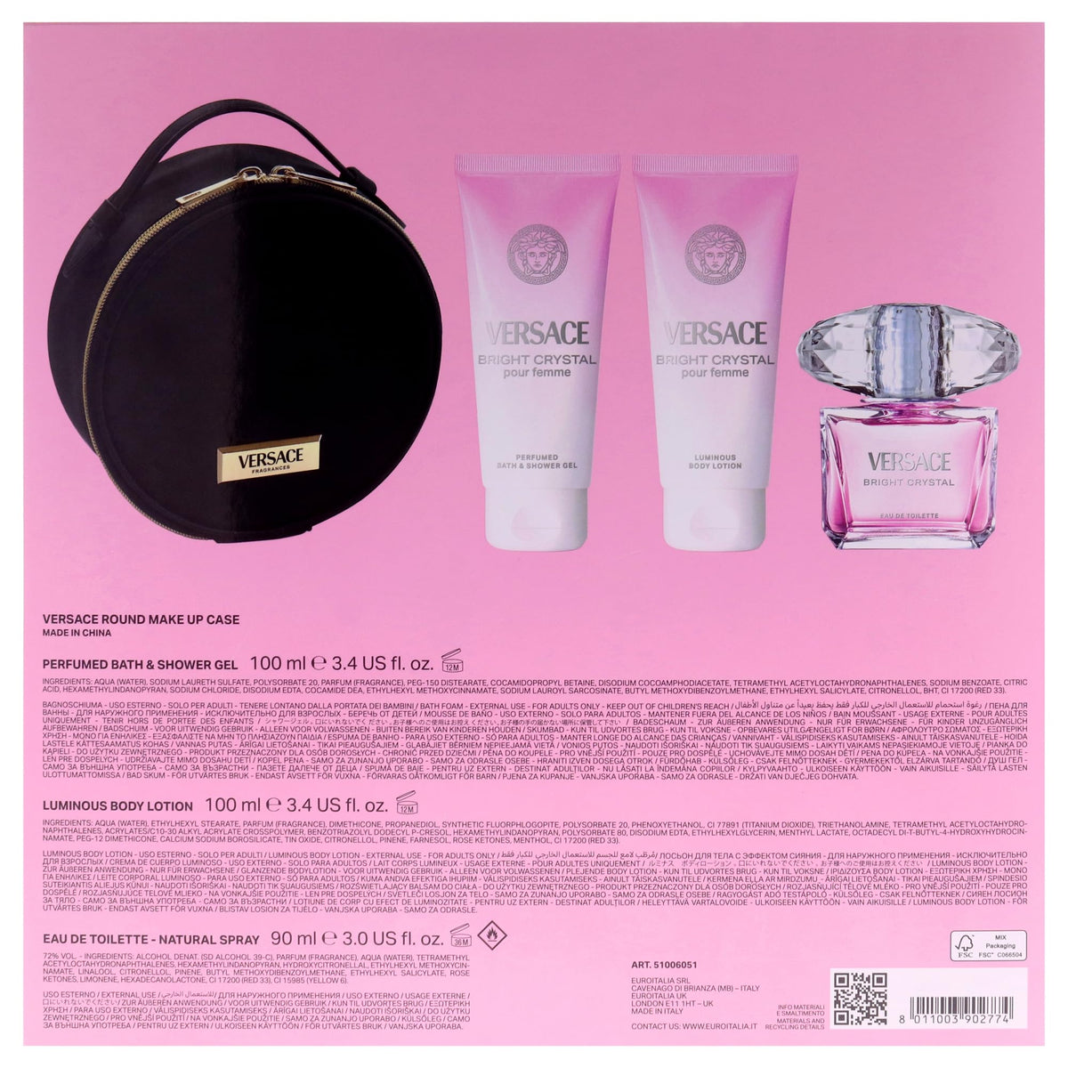 4 Pc Gift Set 3oz EDT Spray, 3.4oz Body Lotion, 3.4oz Shower Gel, Round Make Up Case W299