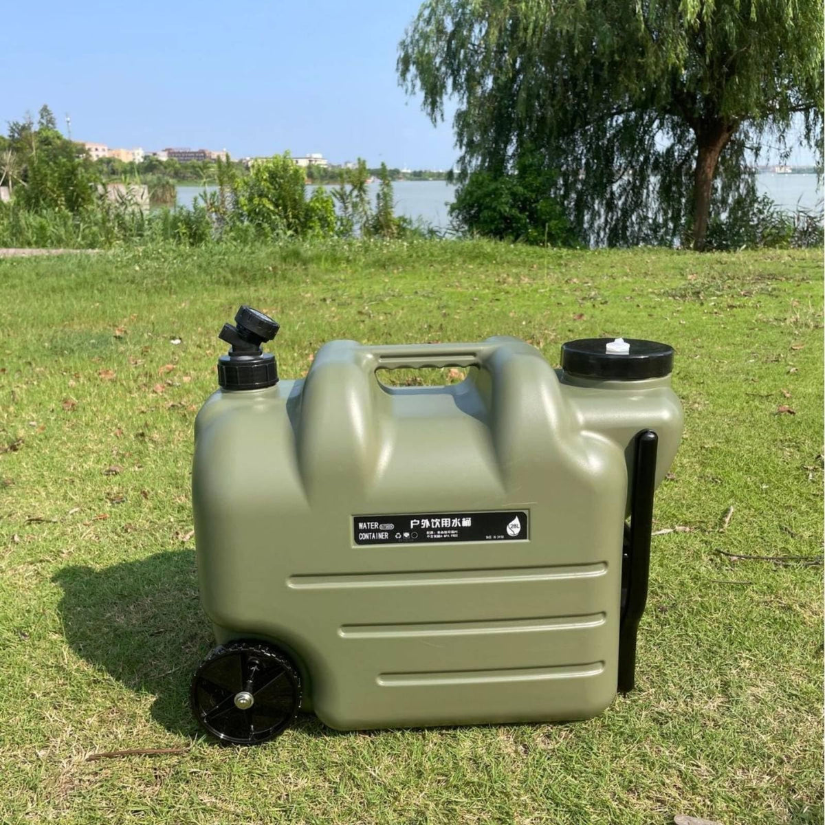Portable Water Container with Faucet, Wheels, Black E88437