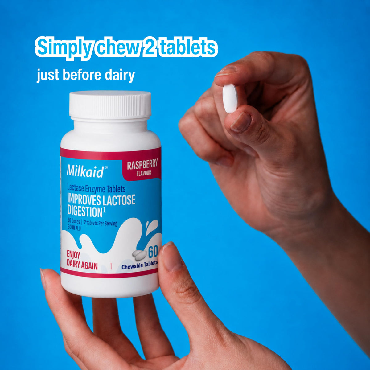 Chewable Lactase Enzyme Tablets 60 Tablets Raspberry O34117