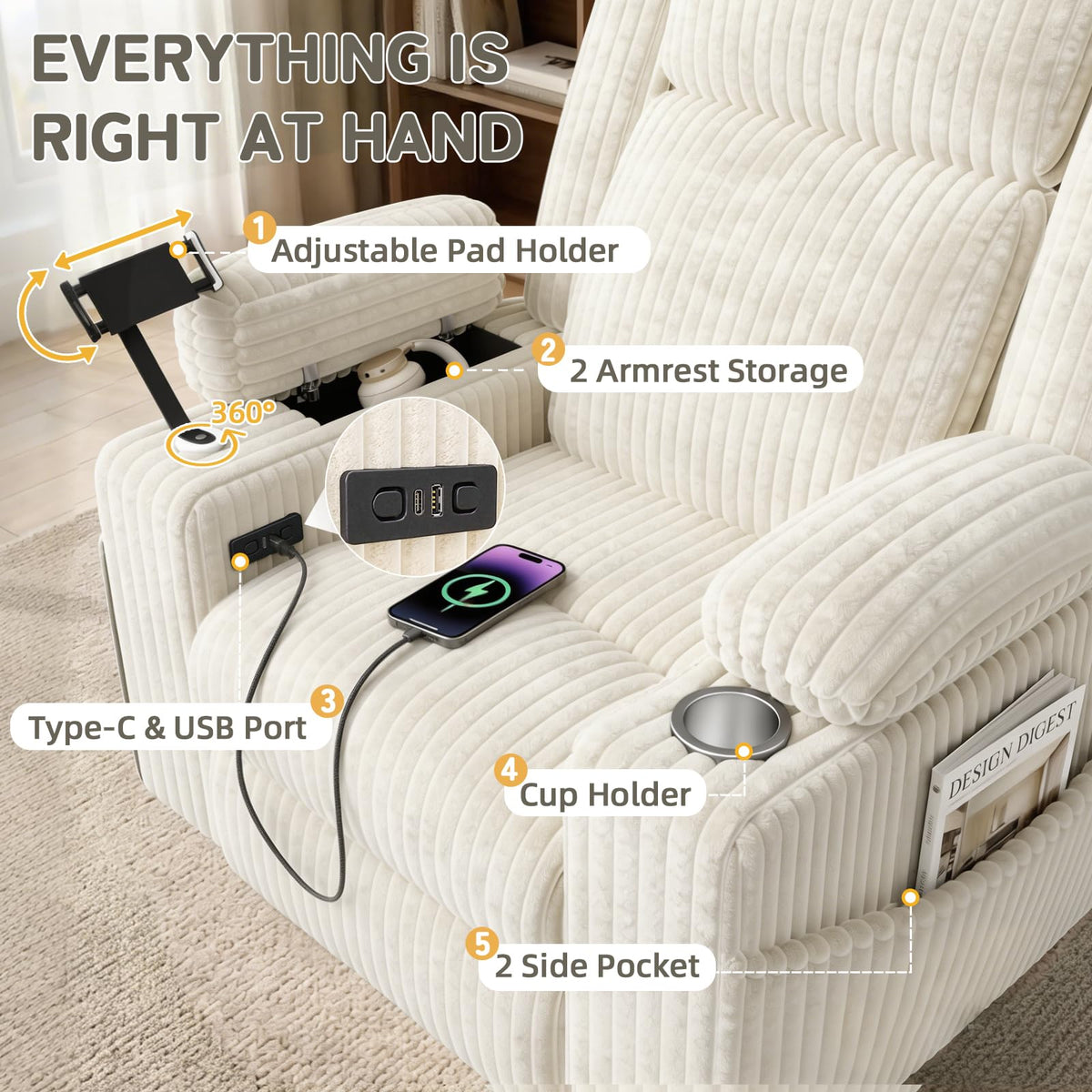 Oversized Swivel Rocker Recliner with Massage and Heat D29986
