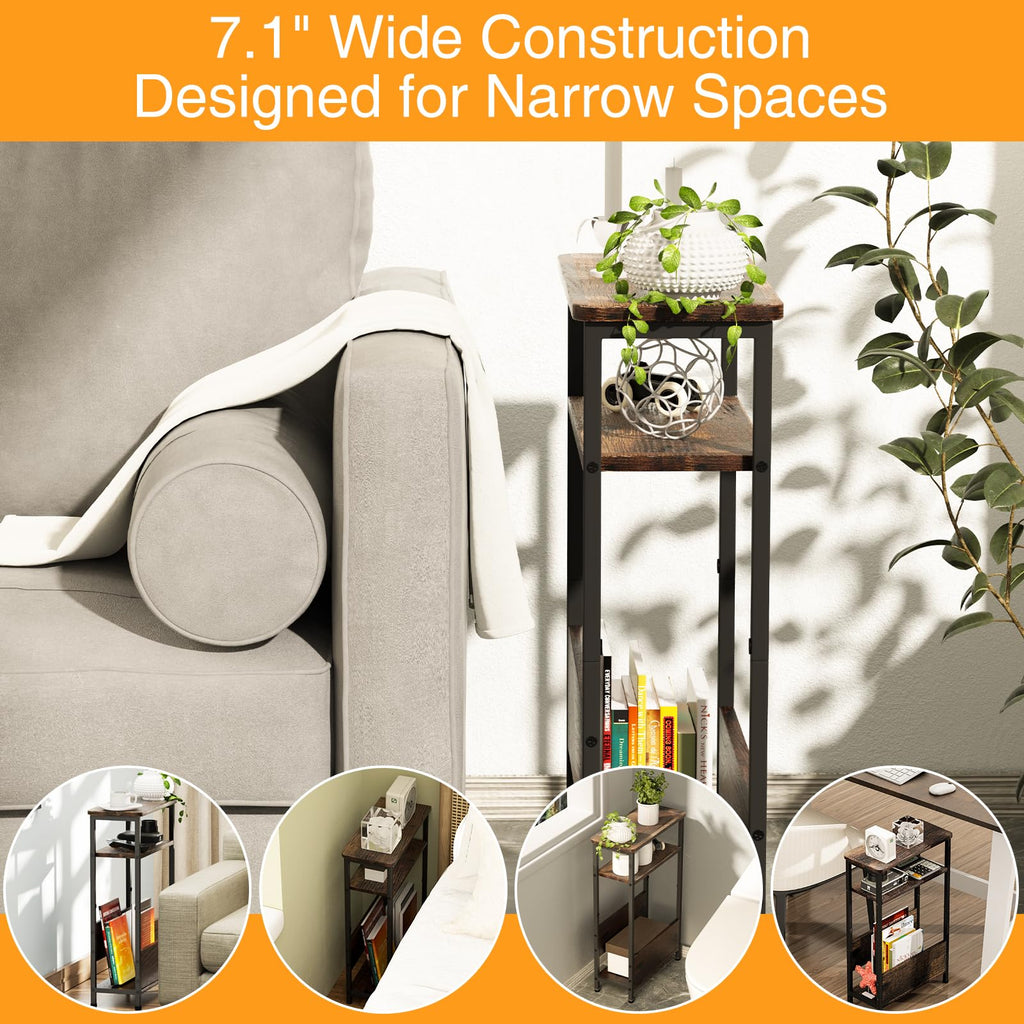 7.1" Narrow 3 Tier Side Table with Magazine Holder L215