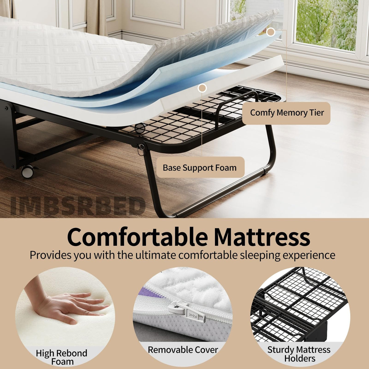 Folding Bed with 5-inch Memory Foam Mattress and Metal Frame E52868