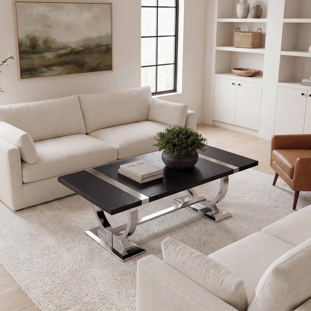 50" Black and Silver Coffee Table W897446