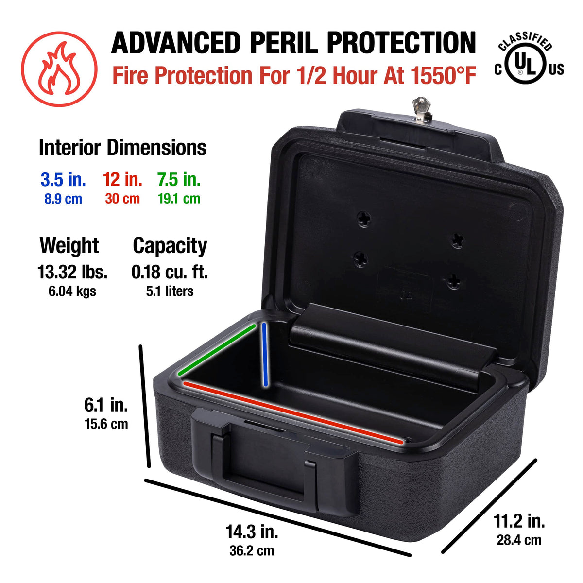 Black Fireproof Money Safe with Key Lock J8301