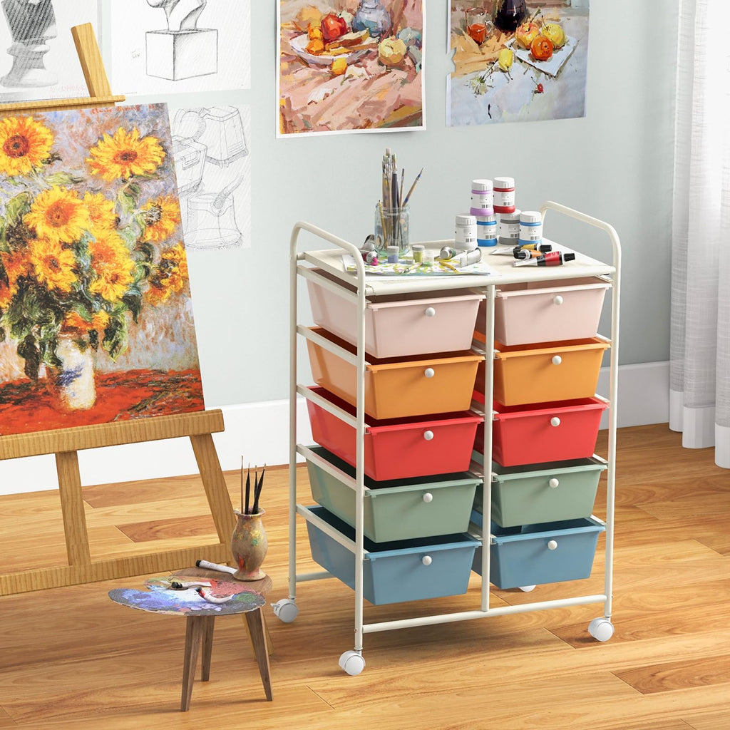 10 Drawer Rolling Storage Cart with Metal Frame E4780
