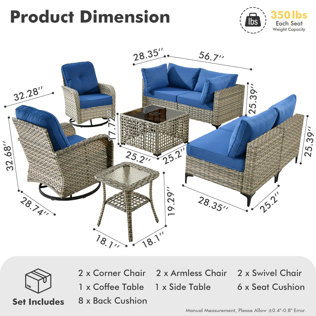 Navy Blue 8 Pieces Wicker Patio Furniture Set O8638