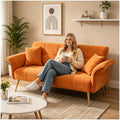 Orange Velvet 2 Seater Futon Sofa Bed Z80615