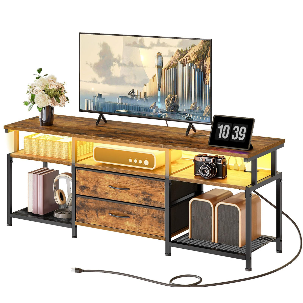 TV Stand with Power Outlet and LED Light H242