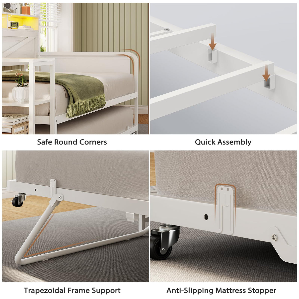 White Twin Wood Daybed with Trundle and 3 Storage Drawers W409853