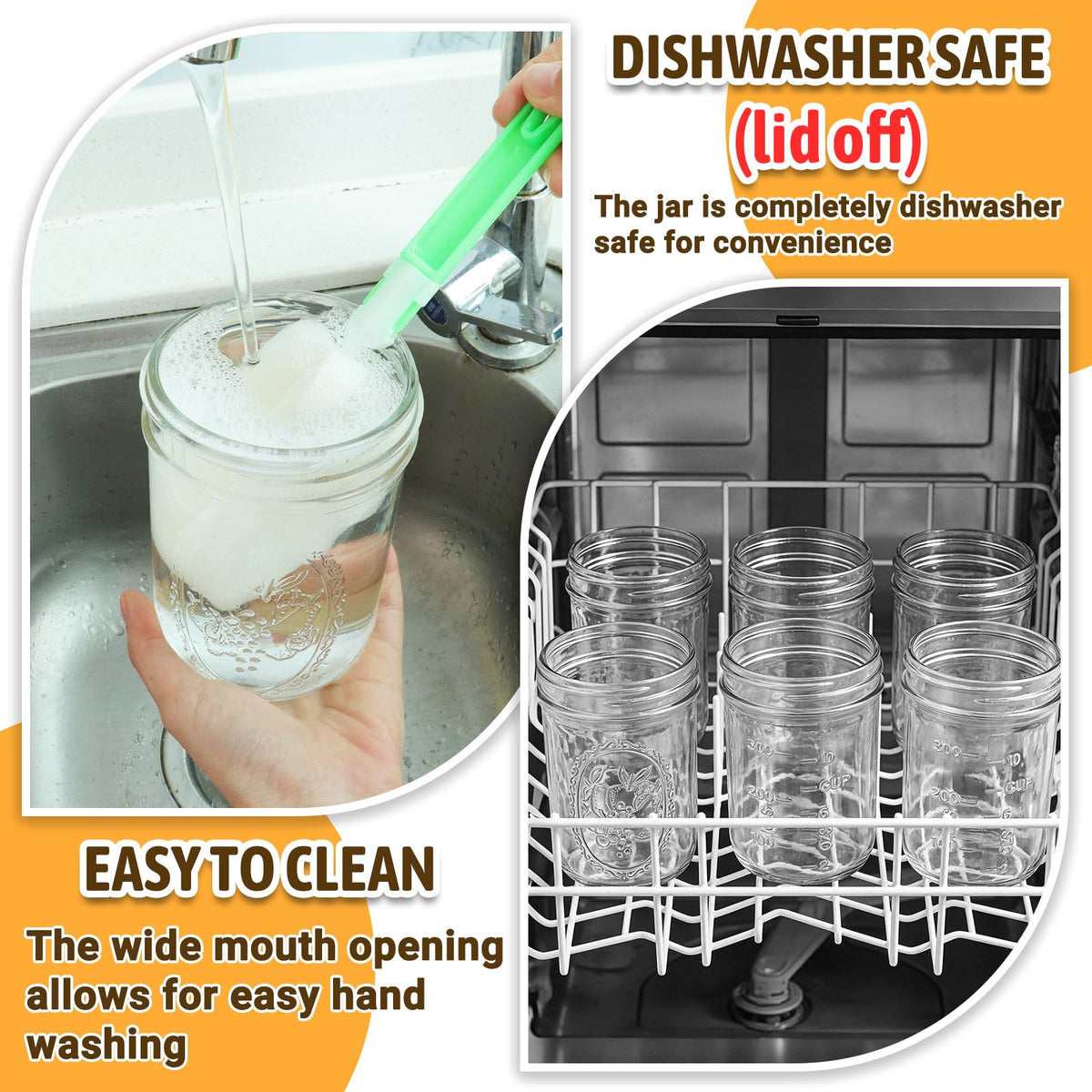 16 oz 6 Pack Wide Mouth Mason Jars with Airtight Lids R27021