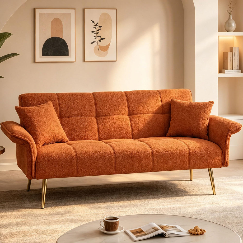 Orange Velvet 2 Seater Futon Sofa Bed Z80615