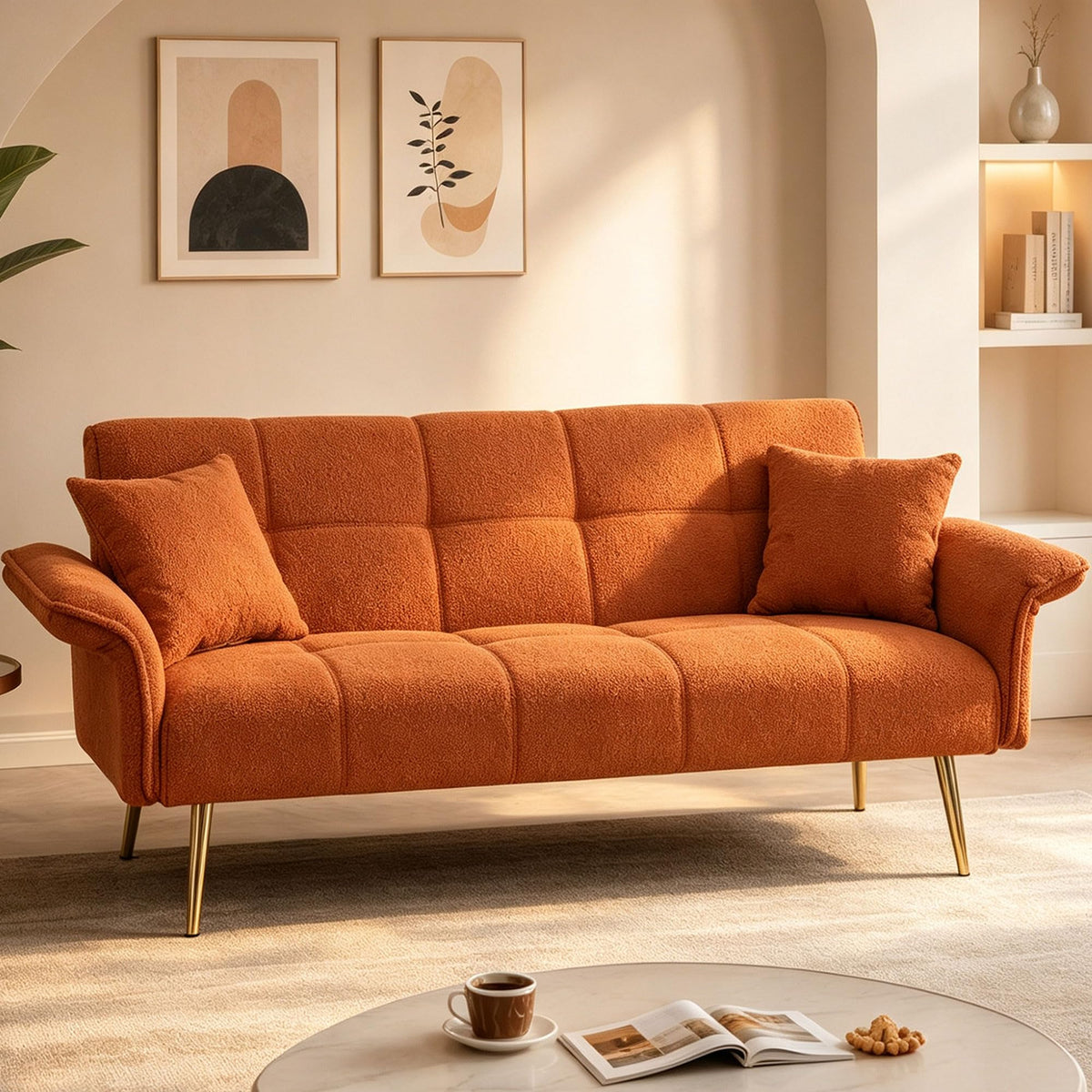 Orange Velvet 2 Seater Futon Sofa Bed Z80615