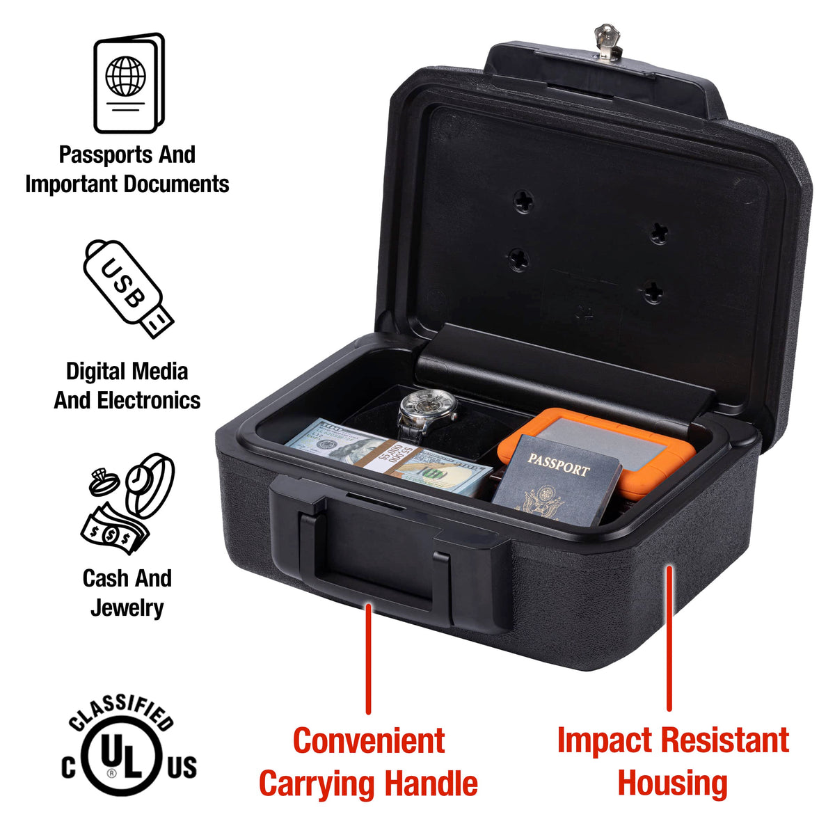 Black Fireproof Money Safe with Key Lock J8301