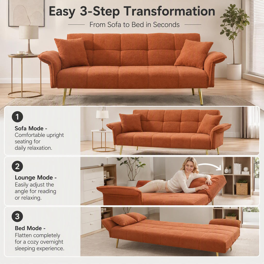 Orange Velvet 2 Seater Futon Sofa Bed Z80615