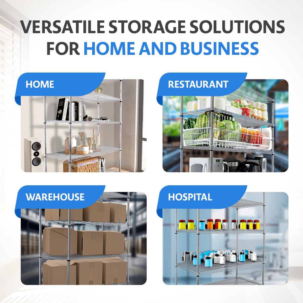 Heavy Duty 5-Tier Chrome Wire Shelving Rack with Casters A844