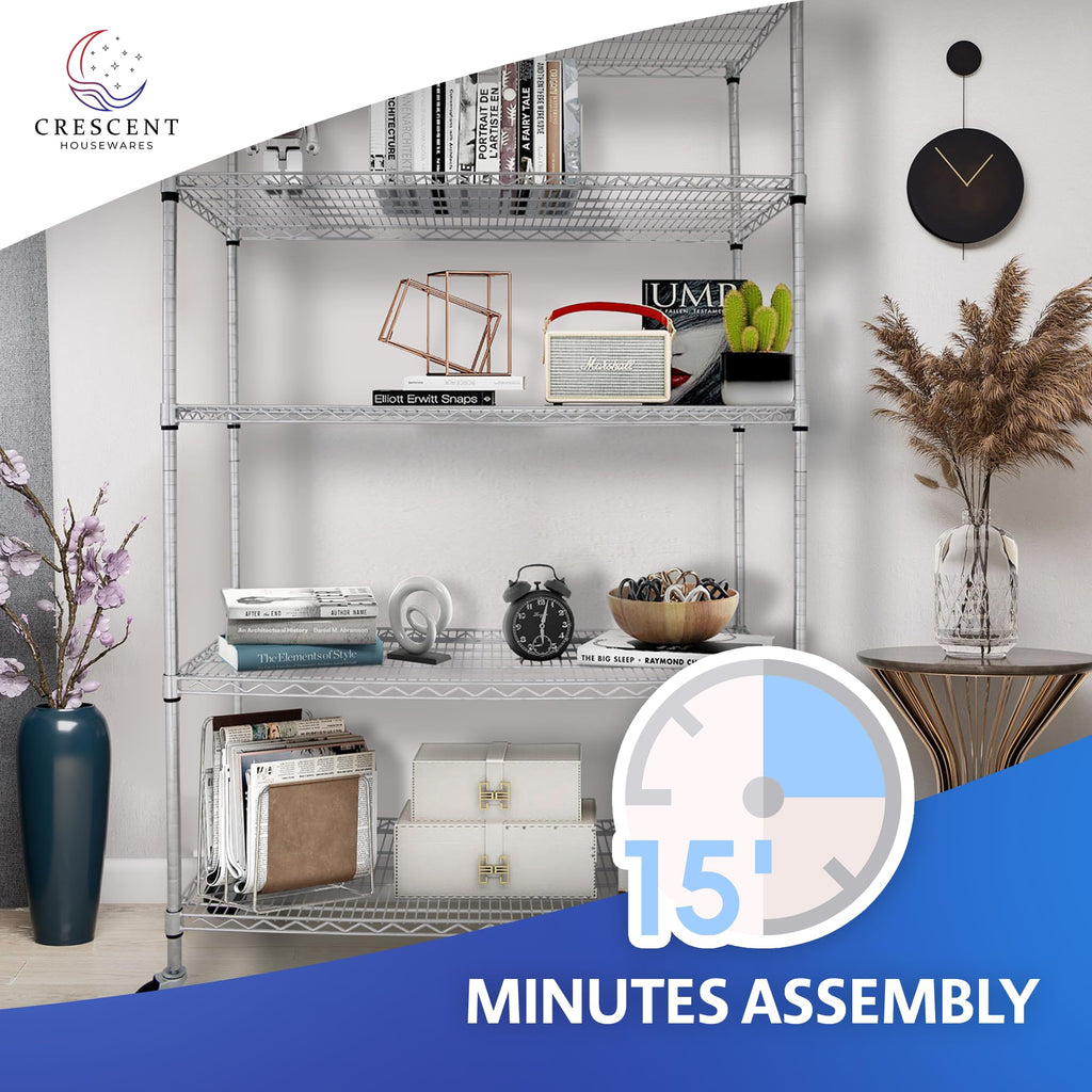Heavy Duty 5-Tier Chrome Wire Shelving Rack with Casters A844