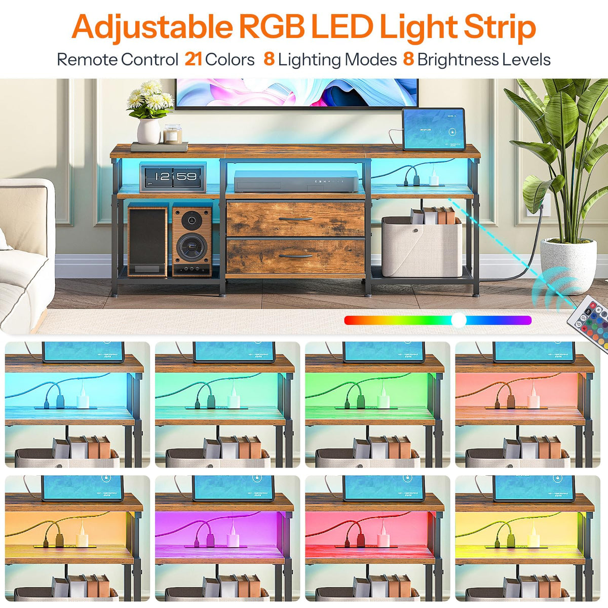 TV Stand with Power Outlet and LED Light H242