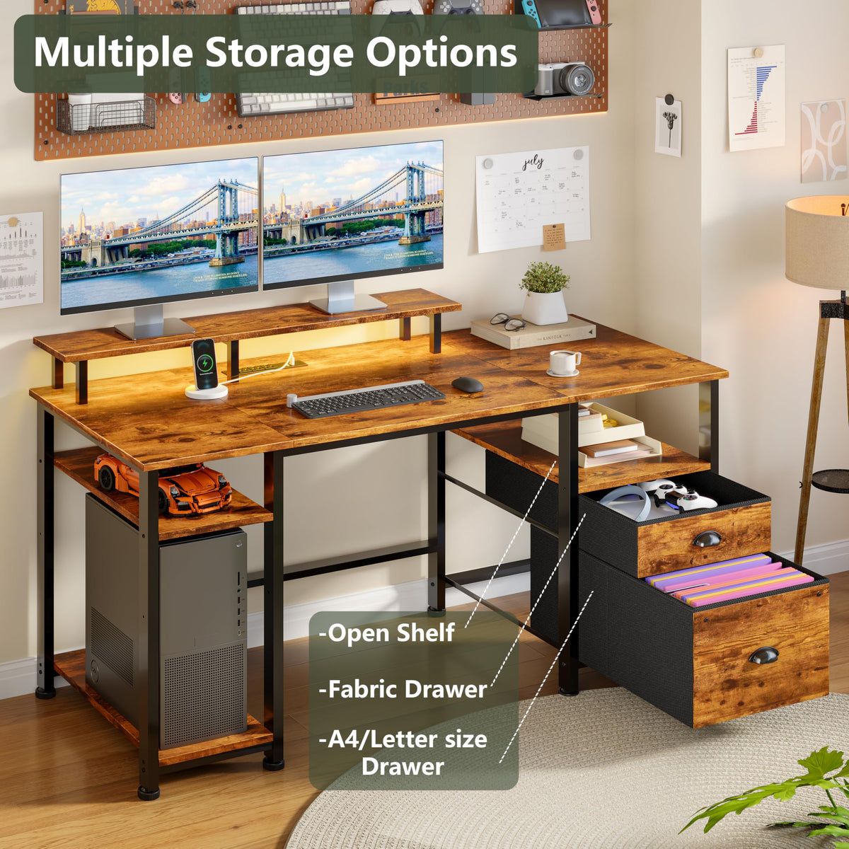 51" Computer Desk with Outlets & LED, Brown M773806
