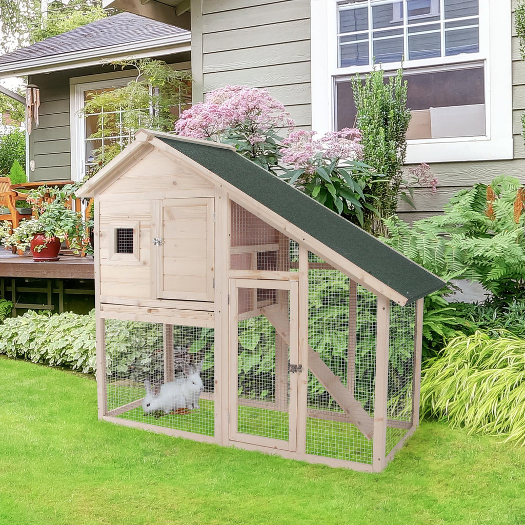 55" 2-Tier Wooden Rabbit Hutch with Ramp V9089